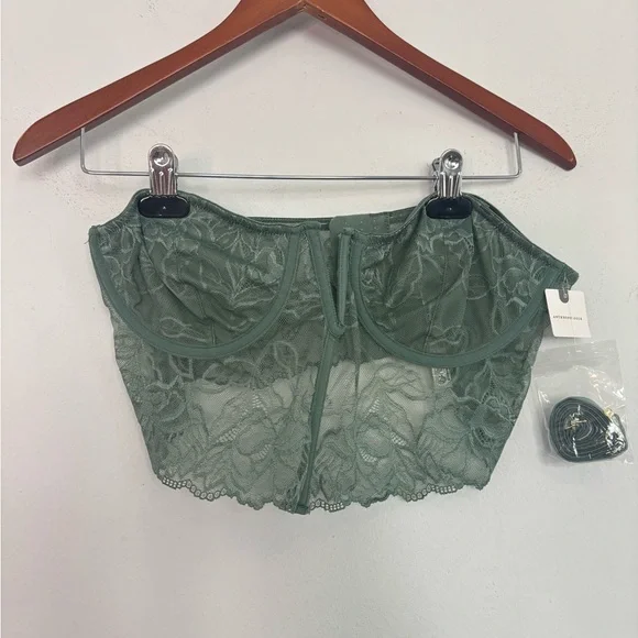 ANTHROPOLOGIE NWT TEIL GREEN LACE STRAPLESS ADJUSTABLE CORSET BRALETTE SZ XL - Picture 2 of 9